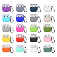 For Apple Airpods 3 Silicone Earphone Headphones Holder Cover Shell Sleeve with Carabiner Bluetooth-compatible Headset Box Prote Wireless Earbud Cases