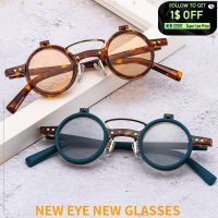 ☇✣ Fashion Small Round Double Bridges Sunglasses for Women Retro Punk Vintage Flip Lens Shades UV400 Men Rivets Sun Glasses