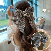 Plaid Pearl Bow Hair Clips For Women Big Clip For Hair Elegant Flower Hairpin Ladies Korean Hair Accessories Barrettes Gift