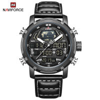 NAVIFORCE Men Sports Watch Waterproof Wristwatch Digital Display Leather Watches Multifunction Chronograph NF9160