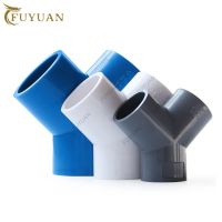 PVC 20-63mm Tee Connector Water Supply Tube Joint Y Inclined Three-way Three-fork Plastic Aquarium Pipe Fittings Blue White Grey