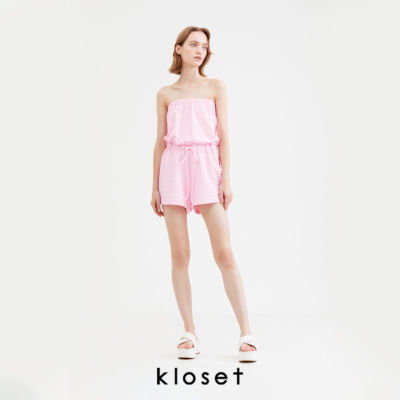 Kloset (KK22-P002) Floral strapless jumpsuit จั๊มสูทขาสั้น จั๊มสูทเอวยาวยืด จั๊มสูทผู้หญิง จั๊มสูทเกาะอก