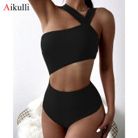 2022 y One Shoulder Swimsuit Women Solid High Waist Cut Out Swimwear Woman Beachwear Monokini Bodysuit Bathing Suit