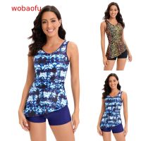 【Wobaofu】 ชุดว่ายน้ํา Tankini มุมแบน ผ่าข้าง สําหรับผู้หญิง