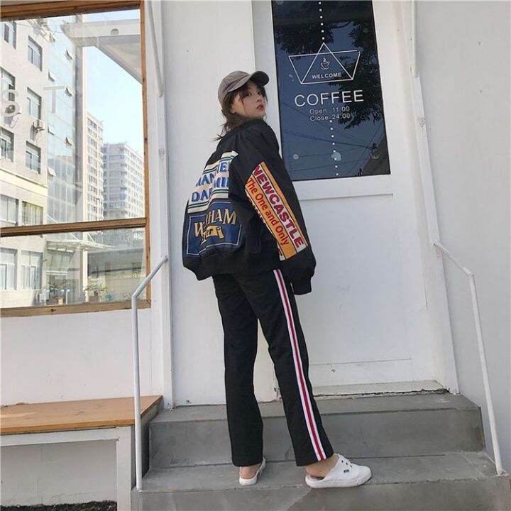 vintage-harajuku-oversized-pocket-button-long-sleeved-women-jacket-printed-bomber-tops-spring-clothe-black-jacket-zip-up