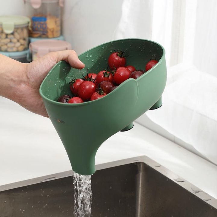 multi-purpose-sink-drain-strainer-basket-leftover-garbage-filter-swan-shape-hanging-vegetable-washing-storage-rack-drain-basket