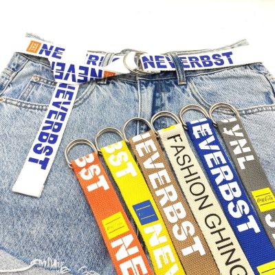 120cm English Printed Canvas Belt Double Ring Buckle Male Female Student Outdoor Sports Pants