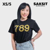 Saksit T-shirt เสื้อยืดเลขมงคล size Xs/s ลายสกรีน 789 สีทอง