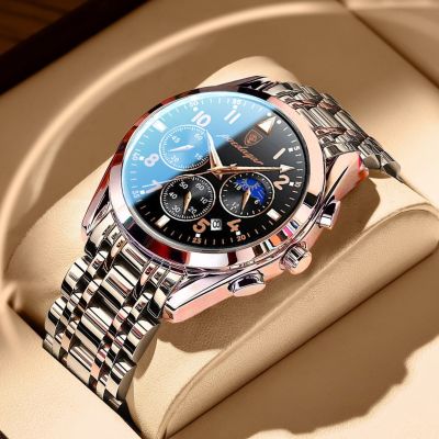 （A Decent035）นาฬิกาผู้ชาย POEDAGAR Time Chronograph 2022แฟชั่น NewGold นาฬิกาข้อมือ Luminouswatches