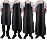 ™► PU leather waterproof apron thickened lengthened anti-fouling oil-proof restaurant cooking chef apron clean black apron