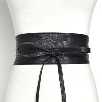 Women Bow Tie Belt New Winter Pu Belts for Women Black Wide Waitband Female Dress Fashion 2021 Designer