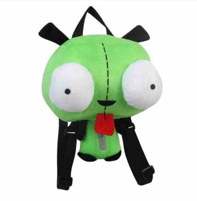 กระเป๋าเป้สะพายหลังตุ๊กตายัดไส้น่ารัก Gir 3D ตาหุ่นยนต์คนต่างด้าวรุกราน Zim ถุงสีเขียวของขวัญคริสต์มาสตุ๊กตาหนานุ่ม14นิ้ว