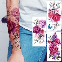 Colorful Flower Temporary Tattoos For Women Girls Realistic Lavender Butterfly Flower Fake Tattoo Sticker Forearm Body Tatoos 3D