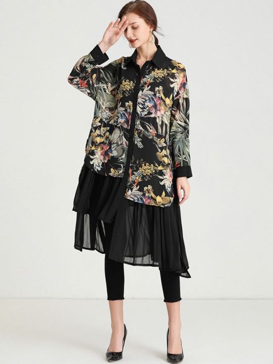 xitao-dress-long-sleeve-women-casual-chiffon-black-print-shirt-dress