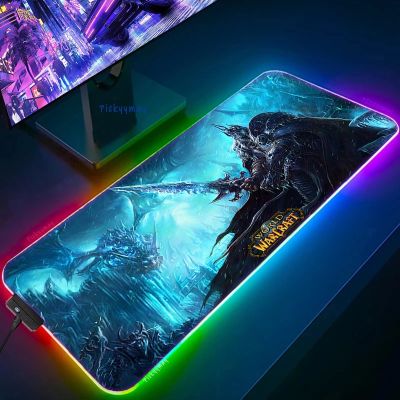 ☁ World Of Warcraft LED Backlight Gaming Mousepad Gamer Mousepads RGB Mouse Pad Non-Slip Rubber Deskmats Keyboard Desk Mat WOW
