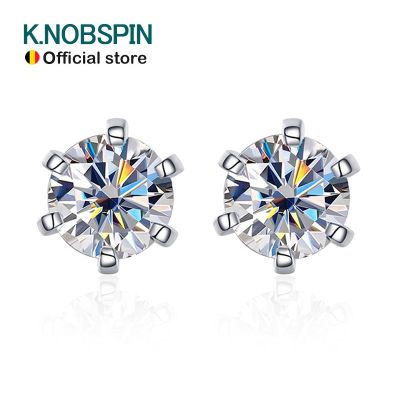 KNOBSPIN 1Ct Moissanite Earrings For Women Wedding Fine Jewelry With GRA S925 Sterling Sliver Plated 18K White Gold Stud EarringTH
