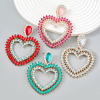 โลหะ Hollow Heart Rhinestone ต่างหูผู้หญิงแนวโน้ม Dangle ต่างหูจัดเลี้ยงเครื่องประดับ Accessories