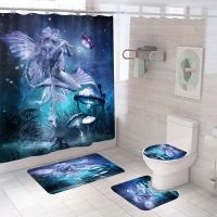 QSR STORE Washable Waterproof Bathroom Shower Curtain Sets Toilet Seat Cover Non-Slip Bath Mat Rug Carpet Decor Polyester Fabric