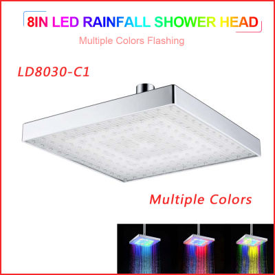 2020 New LED Rainfall Shower Head Square Shower Head Automatically RGB Color-Changing Temperature Sensor Showerhead for Bathroom