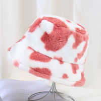 Winter Thick Warm Women Hat Cow Printed Faux Fur Plush Bucket Hat Female Girls Outdoor Panama Sun Cap