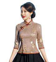 Shanghai Story เสื้อ Cheongsam หนังนิ่มแขนสั้นฤดูใบไม้ร่วงแบบดั้งเดิมของจีนเสื้อสตรี