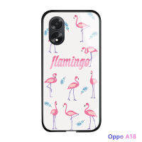 เคสใส่โทรศัพท์สำหรับ OPPO A38 A18น่ารักสำหรับเด็กผู้หญิงอินสตาแกรมเคสฟลามิงโกสีชมพูลายสัตว์เขตร้อนเคสกระจกเทมเปอร์กันกระแทกฝาหลัง