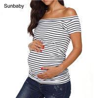 Sunbaby maternity clothes Short sleeve bare-shouldered striped maternity Tshirt for breastfeeding T0401