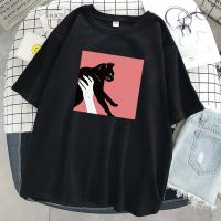 ใหม่เสื้อท็อปผ้าฝ้าย 100% ลาย De Gran Tamaâo De Manga Corta Con Estampado De Gato Negro De สไตล์ฮาราจูกุ Kawaii De Gran Tamaoo De Nueva Moda