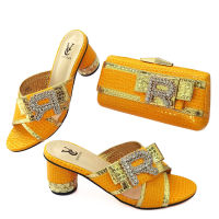 Gold Color Matching Italian Shoes and Bag Set African Matching Shoes and Bags Italian In Women Nigerian Sandals for Party