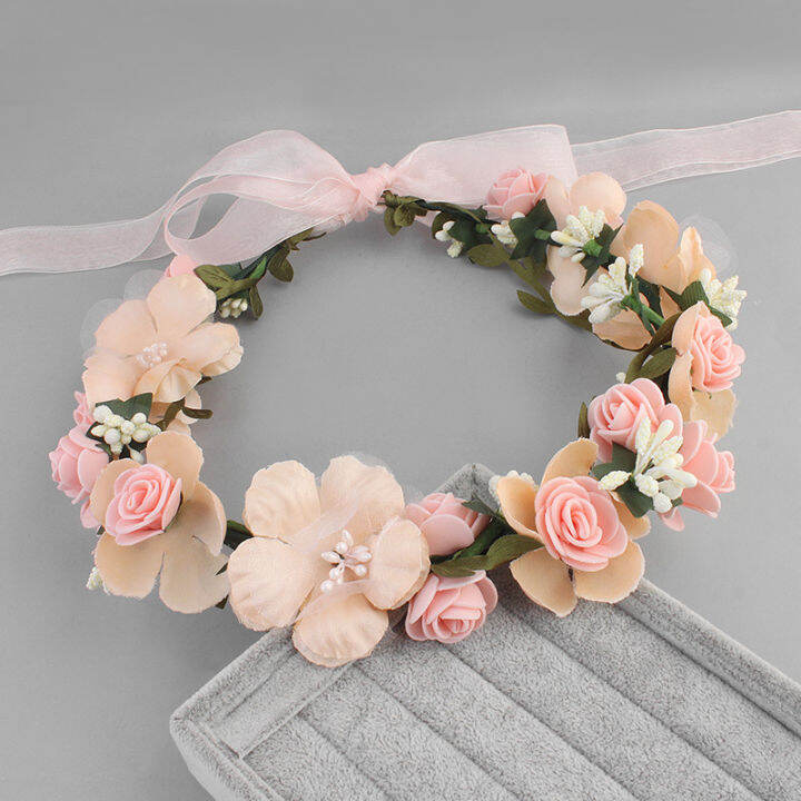 floral-crown-accessories-women-band-girl-headband-ribbon-flower-wreath-bride