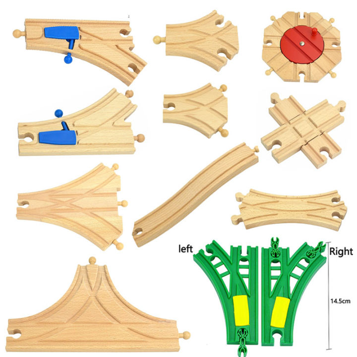 สี่แยกสองแฉกอุปกรณ์เสริมทางรถไฟทางรถไฟทำจากไม้ตัดแยกแทร็ก-forked-track-expansion-fit-brio-ของเล่นไม้