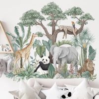 Large Jungle Animals Wall Stickers for Kids Rooms Boys Room Bedroom Decor Nordic Tropical Plant Wallpaper Panda Elephant Giraffe Stickers