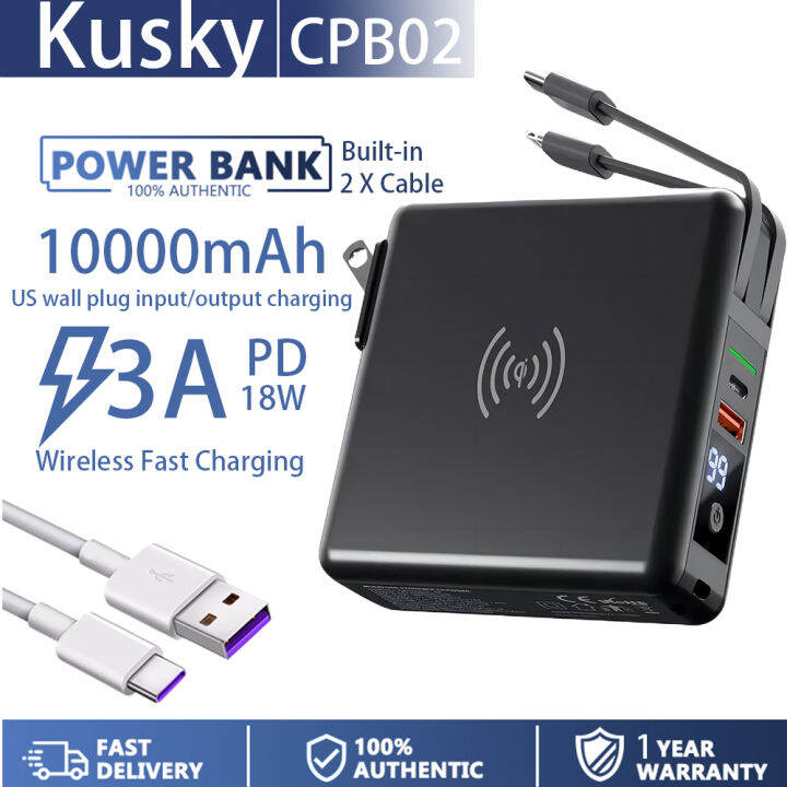 Kusky CPB02 10000mAh 18W Powerbank QC 3.0 Fast Charging wireless type C