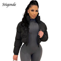 Stigende Cotton Padded Coat Women Patchwork Puffer Parka Outwear Casual Solid Color Winter Warm Loose Zipper Crop Top Jacket