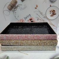 【YF】 Rhinestone Containers Leather Storage Tray Make Up Organizer Desk Sundries Orgenizer Table Bins