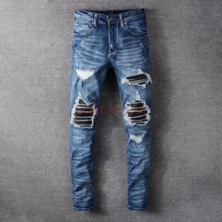 codff51906at-amiri-jeans-hip-hop-wrinkled-holes-blue-jeans-men-trendy-leather-patchwork-slim-fit-jeans-trousers-stretch-big-size-four-seasons-denim-pants