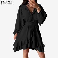 COD DSFGRDGHHHHH ZANZEA Women Summer Frill Layered Pleated Summer Beach Swing Mini Holiday Dress