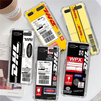 「Enjoy electronic」 Bar Code Dhl 50th Express Funda for Samsung Galaxy Z Flip 3 5G 4 Case Airbag Clear TPU Shockproof Cover Transparent Phone Capa