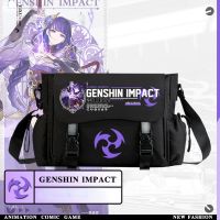 Raiden Shogun shadow Shoulder Bag Genshin Impact Hutao Zhongli Game Peripheral School Bag Klee Keqing Oblique Bag 2D Student Leisure Travel Bag Birthday Gift Thunder Fire Xiao Ganyu Ice Wind Cool Anime Cartoon Power of Elements