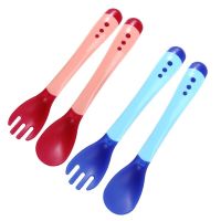 1pc Temperature Sensing Spoon for Baby Infant Toddler Utensils Soft Silicone Tip Heat Sensitive Spoon Fork BPA Free Tableware Bowl Fork Spoon Sets