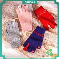 OKDEALS Winter Arrival Cute Soft Cartoon Cats Thicken Warm Knitted Gloves Touch Screen Mittens Full Finger