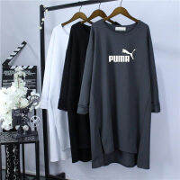 ˉPuma AE เสื้อยืดตัวยาวปานกลางแบบเกาหลี,เสื้อเชิ้ตตัวยาวแบบหลวมมีตัวอักษรฤดูใบไม้ร่วง2021