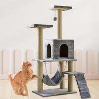 Aimishion Cat Tree Tower Sharpen มือกรงเล็บของเล่นที่ป้องกันเฟอร์นิเจอร์ Perch ขาตั้งลูกบอลแบบแขวนแสงสีเทา