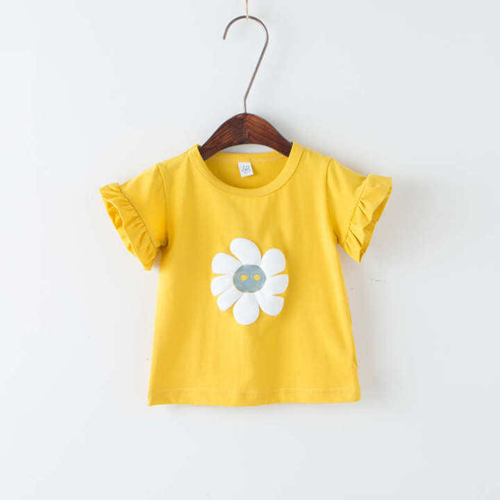 Kids Fashion 100% Cotton Sunflower Printed T-shirts For Girls Kids ...