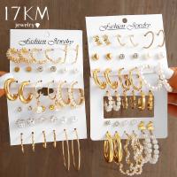 17KM Gold Color Pearl Hoop Earrings Set for Women Girls Vintage Heart Zircon Circle Bead Earring Trendy Jewerly 2023 Accessories