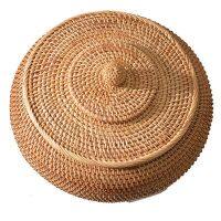 Rattan Boxes with Lid Hand-Woven Multi-Purpose Wicker Tray with Durable Rattan Fiber Round 11 Inch Diameter