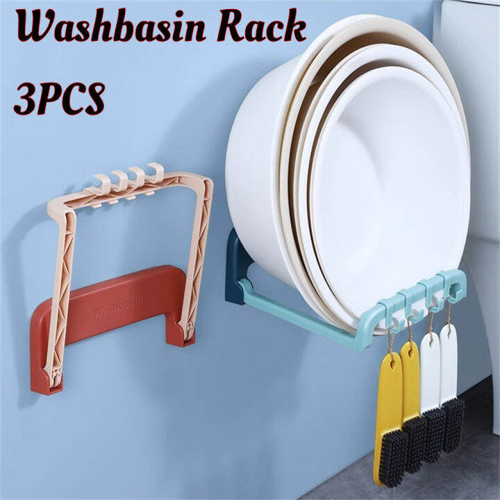 CHIPLY 3PCS Bathroom Wallmounted Rack Foldable Washbasin Stand Hook