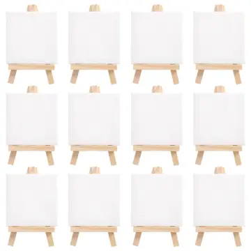4 By 4 Inch Mini Canvas And 8*16cm Mini Wood Easel Set For Painting Drawing  School Student Artist Supplies, 12 Pack