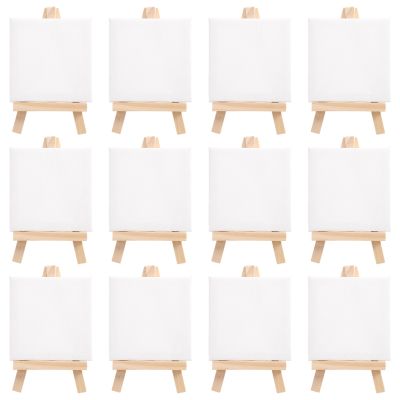 Artists 3 inch x3 inch Mini Canvas & 5 inch Mini Easel Set Painting Craft Drawing - Set Contains: 12 Mini Canvases & 12 Mini Easels