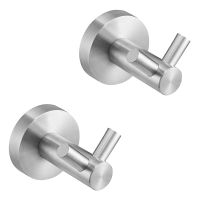 2Pcs Double Towel Hook,Stainless Steel Robe Coat and Clothes Hook Wall Mounted for Bathroom Shower Towel Hook